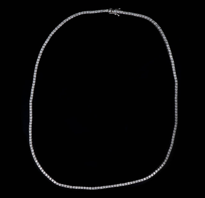 14K White 6.23 Carat Total Weight Round Brilliant Diamond Tennis Necklace - Queen May