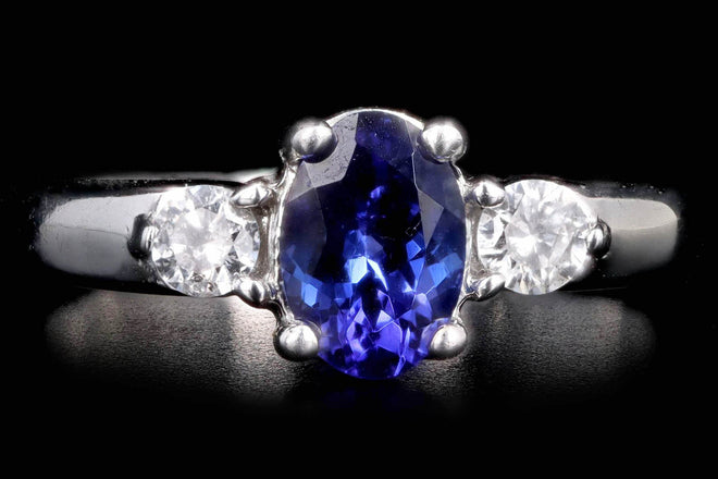 14K White Gold .80 Carat Oval Tanzanite & Diamond Ring - Queen May