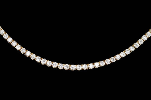 14K Yellow Gold 13.27 Carat Total Weight Round Brilliant Diamond Tennis Necklace - Queen May