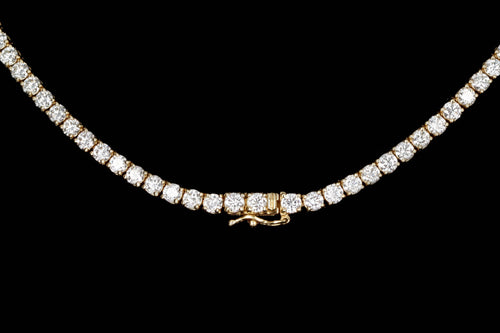 14K Yellow Gold 13.27 Carat Total Weight Round Brilliant Diamond Tennis Necklace - Queen May