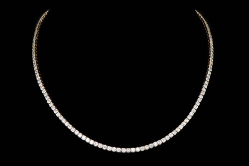 14K Yellow Gold 13.27 Carat Total Weight Round Brilliant Diamond Tennis Necklace - Queen May