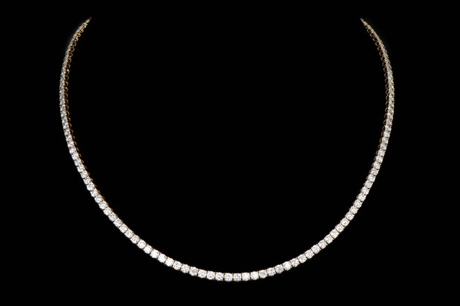 14K Yellow Gold 13.27 Carat Total Weight Round Brilliant Diamond Tennis Necklace - Queen May