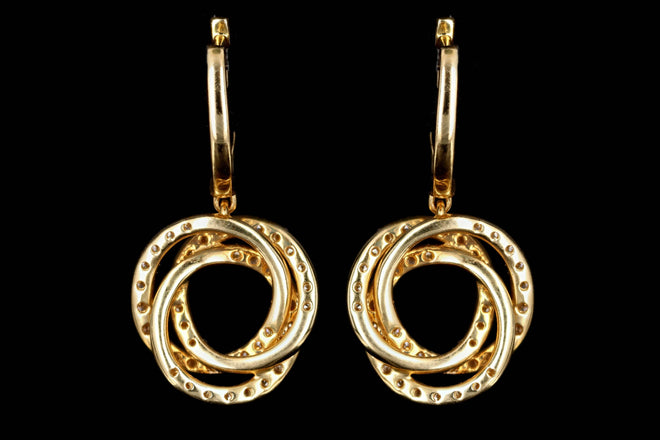 18K White or Yellow Gold 1.0 Carat Total Weight Diamond Swirl Drop Earrings - Queen May