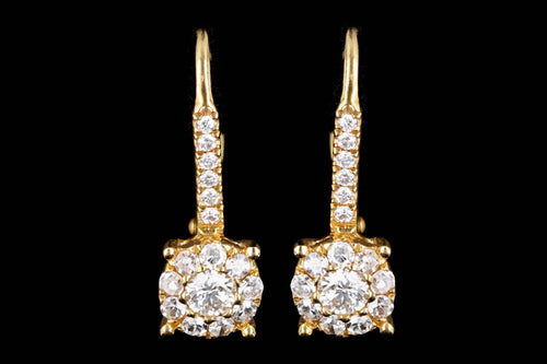 18K Yellow or White Gold .45 Carat Total Weight Round Diamond Halo Cluster Drop Earrings - Queen May