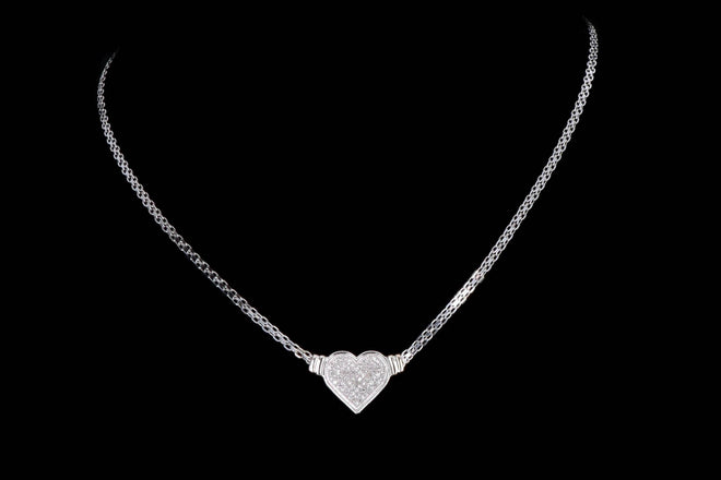 14K White Gold 0.15 Carat Total Weight Diamond Heart Pendant Necklace - Queen May