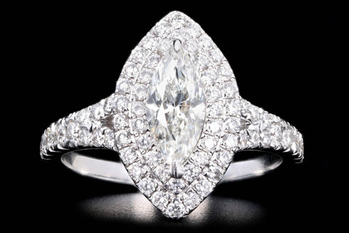 18K White Gold 0.73 Carat Marquise Diamond Double Halo Split Shank Engagement Ring - Queen May