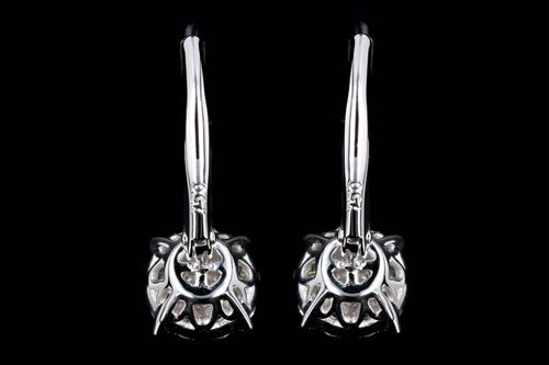 18K White Gold .66 Carat Total Weight Round Diamond Halo Cluster Drop Earrings - Queen May