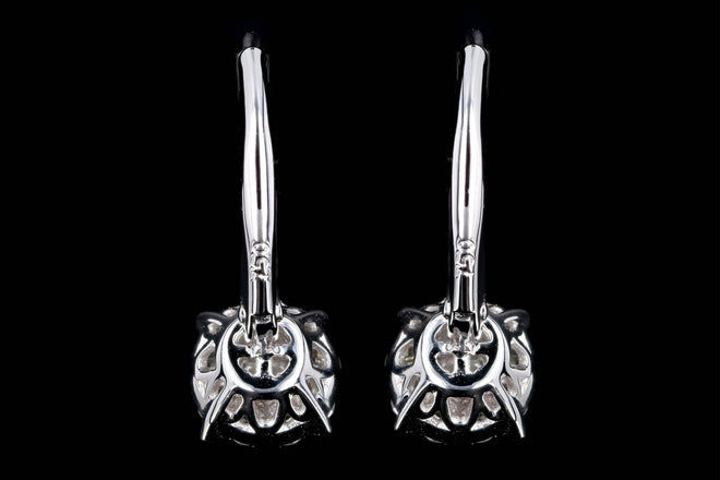 18K White Gold .66 Carat Total Weight Round Diamond Halo Cluster Drop Earrings - Queen May