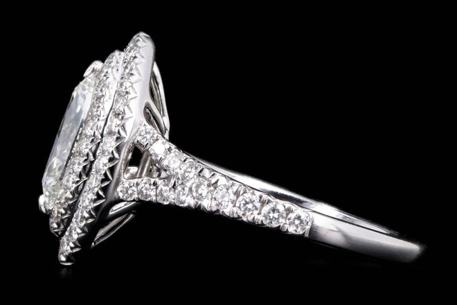 18K White Gold 0.73 Carat Marquise Diamond Double Halo Split Shank Engagement Ring - Queen May