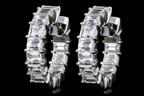 18K White Gold 4.47 Carat Total Weight Baguette Diamond Inside Out Huggie Earrings - Queen May