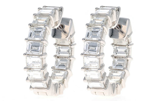 18K White Gold 4.47 Carat Total Weight Baguette Diamond Inside Out Huggie Earrings - Queen May
