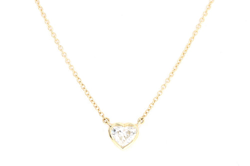 18K Yellow Gold .52 Carat Heart Diamond Bezel Pendant Necklace - Queen May