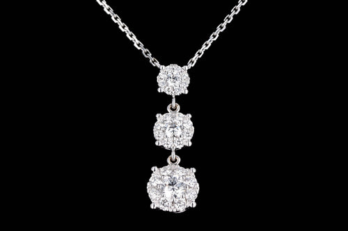 14K White Gold 0.50 Carat Total Weight Round Diamond Graduated Three Stone Halo Pendant Necklace - Queen May