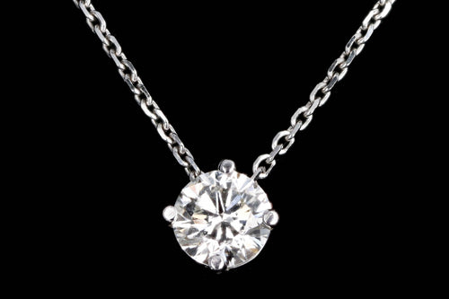 14K White Gold 0.44 Carat Round Brilliant Diamond Solitaire Pendant Necklace - Queen May