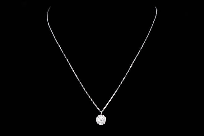 14K White Gold 0.52 Carat Round Brilliant Diamond Halo Pendant Necklace - Queen May