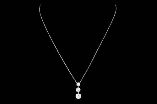 14K White Gold 0.50 Carat Total Weight Round Diamond Graduated Three Stone Halo Pendant Necklace - Queen May