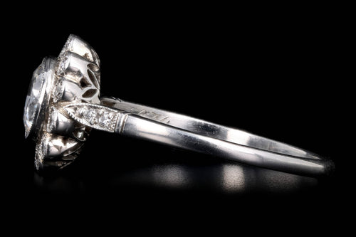 Art Deco Inspired Platinum 0.74 Carat Old European Cut Diamond Cluster Halo Engagement Ring - Queen May