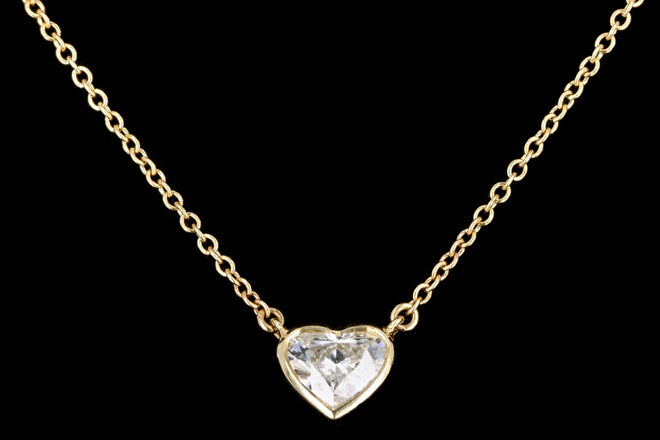 18K Yellow Gold .52 Carat Heart Diamond Bezel Pendant Necklace - Queen May