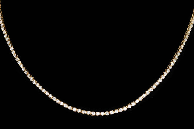 14K Yellow Gold 3.75 Carat Total Weight Round Brilliant Cut Diamond Tennis Necklace - Queen May