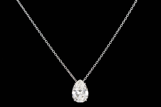 14K White Gold 2.07 Carat Pear Cut Diamond Solitaire Pendant Necklace GIA Certified - Queen May