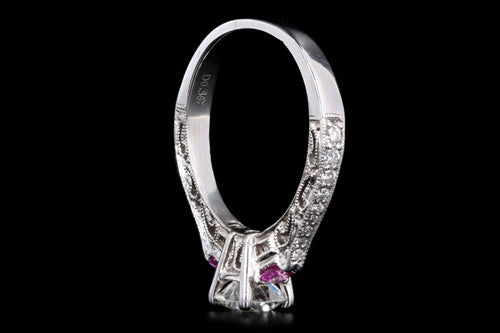 18K White Gold 0.76 Carat Round Brilliant Diamond Pink Sapphire Three Stone Engagement Ring - Queen May