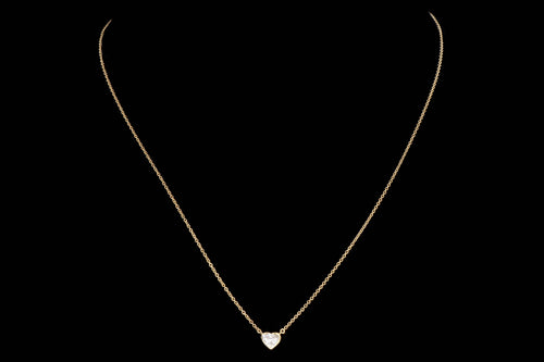 18K Yellow Gold .52 Carat Heart Diamond Bezel Pendant Necklace - Queen May