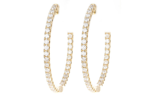 18K White, Yellow or Rose Gold 1.0 Carat Total Weight Diamond Inside Out Hoop Earrings - Queen May