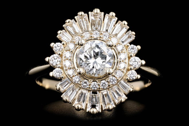 14K Yellow Gold 0.57 Carat Round Brilliant Diamond Fan Ballerina Engagement Ring - Queen May