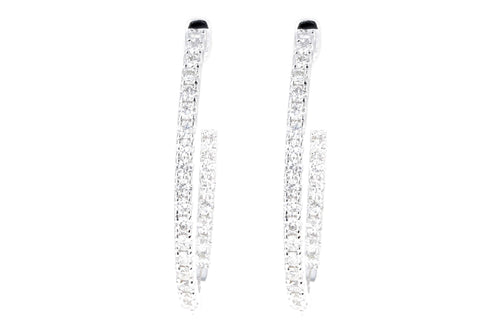 18K White Gold .80 Carat Total Weight Diamond Inside Out Oval Hoop Earrings - Queen May