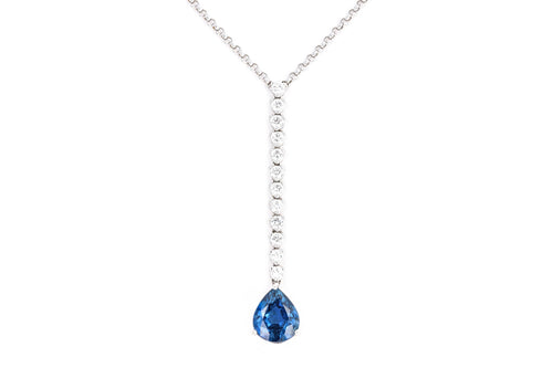 18K White Gold 3.15 Carat Oval Natural No Heat Thai Sapphire & Diamond Pendant Necklace - Queen May