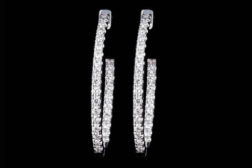 18K White Gold .80 Carat Total Weight Diamond Inside Out Oval Hoop Earrings - Queen May