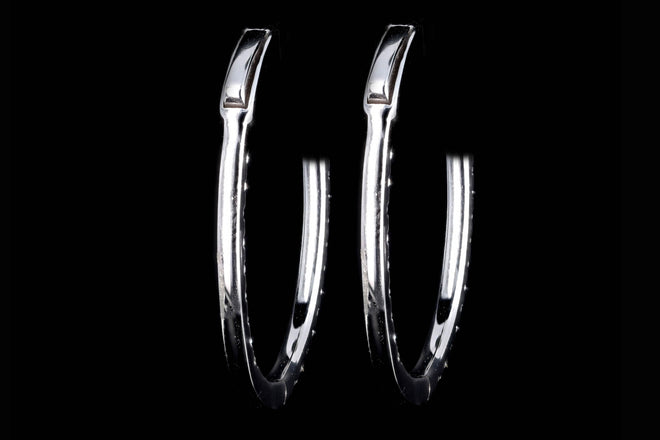 18K White Gold .80 Carat Total Weight Diamond Inside Out Oval Hoop Earrings - Queen May