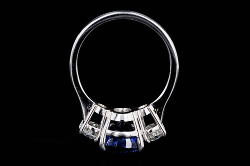 Handmade Platinum 5.04 Carat Oval Royal Blue Ceylon Natural Sapphire & Oval Diamond Three Stone Ring - Queen May