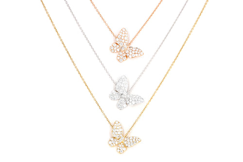 18K White, Yellow, or Rose Gold .65 Carat Total Weight Diamond Butterfly Pendant Necklace - Queen May