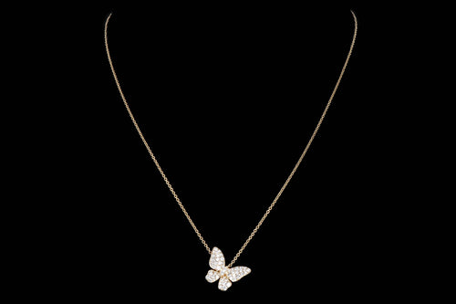 18K White, Yellow, or Rose Gold .65 Carat Total Weight Diamond Butterfly Pendant Necklace - Queen May