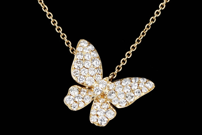 18K White, Yellow, or Rose Gold .65 Carat Total Weight Diamond Butterfly Pendant Necklace - Queen May