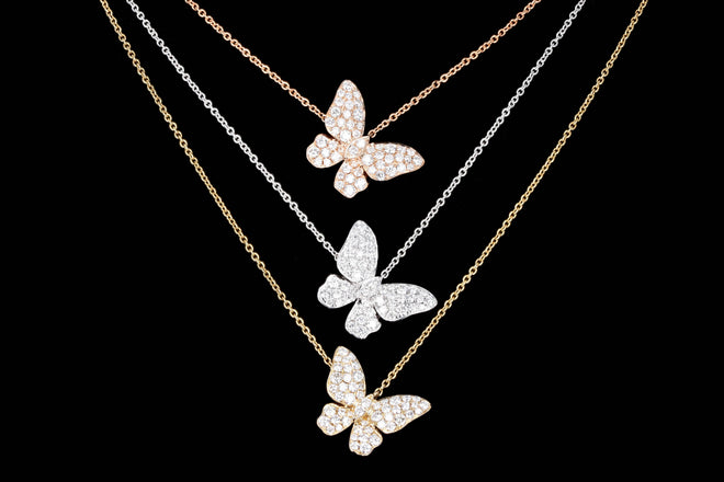 18K White, Yellow, or Rose Gold .65 Carat Total Weight Diamond Butterfly Pendant Necklace - Queen May