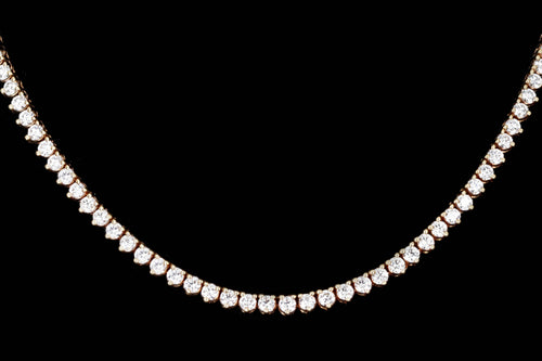 14K Yellow Gold 12 Carat Total Weight Round Brilliant Diamond Three Prong Riviera Necklace - Queen May