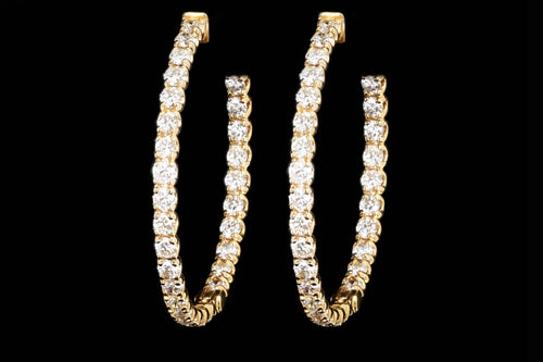 14K Yellow Gold 5.40 Carat Total Weight Round Brilliant Cut Diamond Inside-Out Hoop Earrings - Queen May