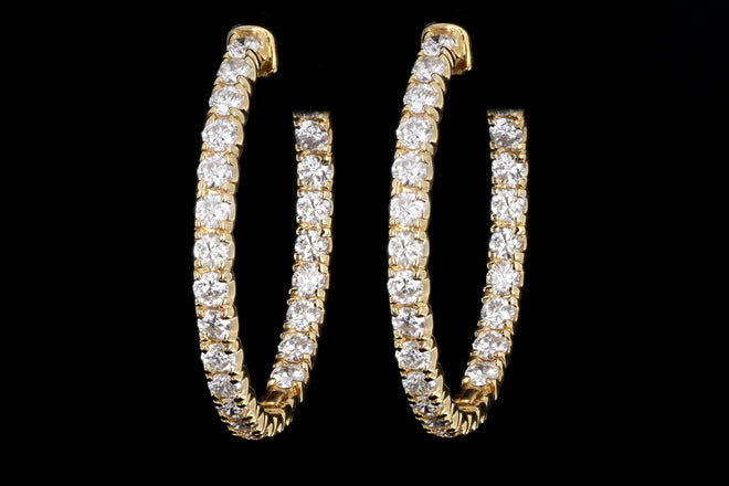 14K Yellow Gold 4.61 Carat Total Weight Round Brilliant Cut Diamond Inside-Out Hoop Earrings - Queen May