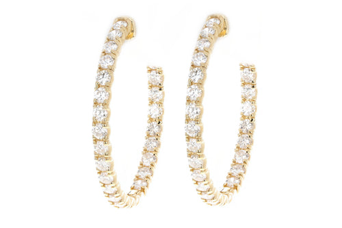 14K Yellow Gold 4.61 Carat Total Weight Round Brilliant Cut Diamond Inside-Out Hoop Earrings - Queen May
