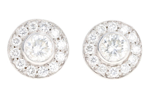 14K White Gold 1.50 Carat Total Weight Round Brilliant Cut Diamond Halo Stud Earrings - Queen May