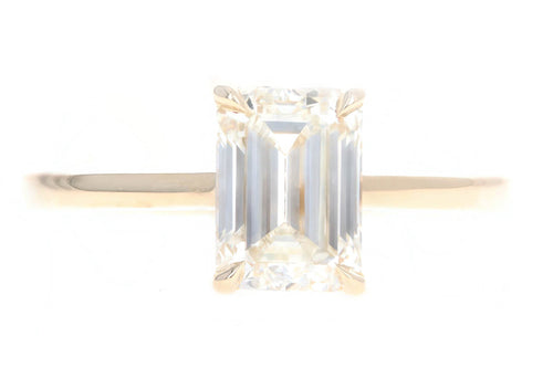 14K Yellow Gold 3.01 Carat Emerald Cut Diamond Solitaire Engagement Ring GIA Certified - Queen May