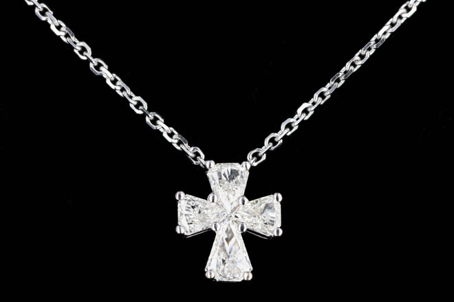 18K White Gold 0.92 Carat Total Weight Modified Trillion Diamond Cross Pendant Necklace - Queen May