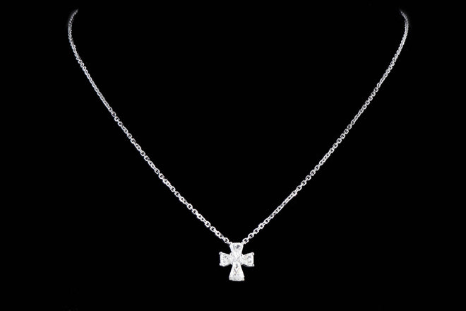18K White Gold 0.92 Carat Total Weight Modified Trillion Diamond Cross Pendant Necklace - Queen May
