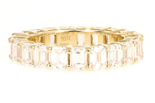 18K Yellow Gold 4.2 Carat Total Weight Emerald Cut Diamond Eternity Band - Queen May