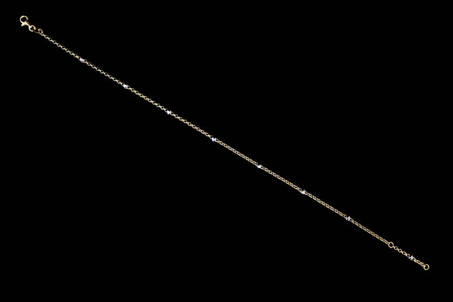 14K Gold Two Tone Diamond Cut Bead Station Chain Anklet - Queen May