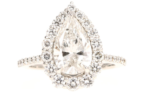 Platinum 2.10 Carat Pear Cut Diamond Graduated Halo Engagement Ring GIA Certified - Queen May