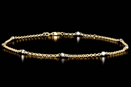 14K Gold Two Tone Diamond Cut Bead Station Chain Anklet - Queen May