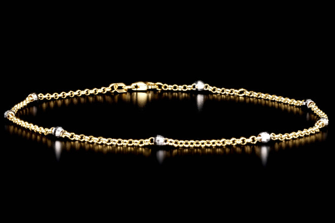 14K Gold Two Tone Diamond Cut Bead Station Chain Anklet - Queen May